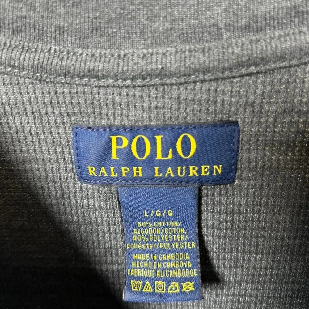 Polo Ralph Lauren Mens Sz Large Dark Gray‎ Thermal Sweater Shirt Waffle Knit